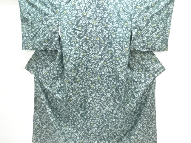 アンティーク　枝花模様織り出し手織り紬着物アンサンブル